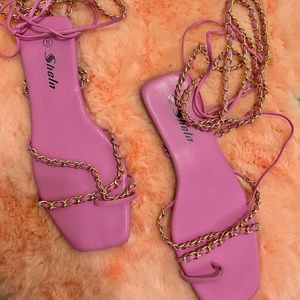 Lace up chain pink sandals